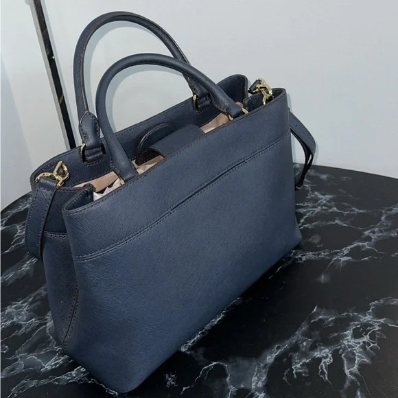 MICHAEL KORS Handbag Crossgrain Leather Navy Large Crossbody Satchel AUTHENTIC - Picture 8 of 12